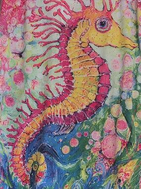 Leoma Lovegrove Seahorse Art Dress M Silky V-Neck Button Detail Coastal Beachy
